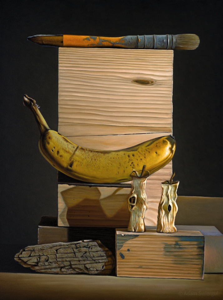 Z bananem, martwa natura, obraz olejny